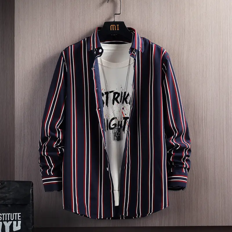 Men Vertical Striped Long Sleeve Shirt Spring Autumn Slim Fit - Image 5