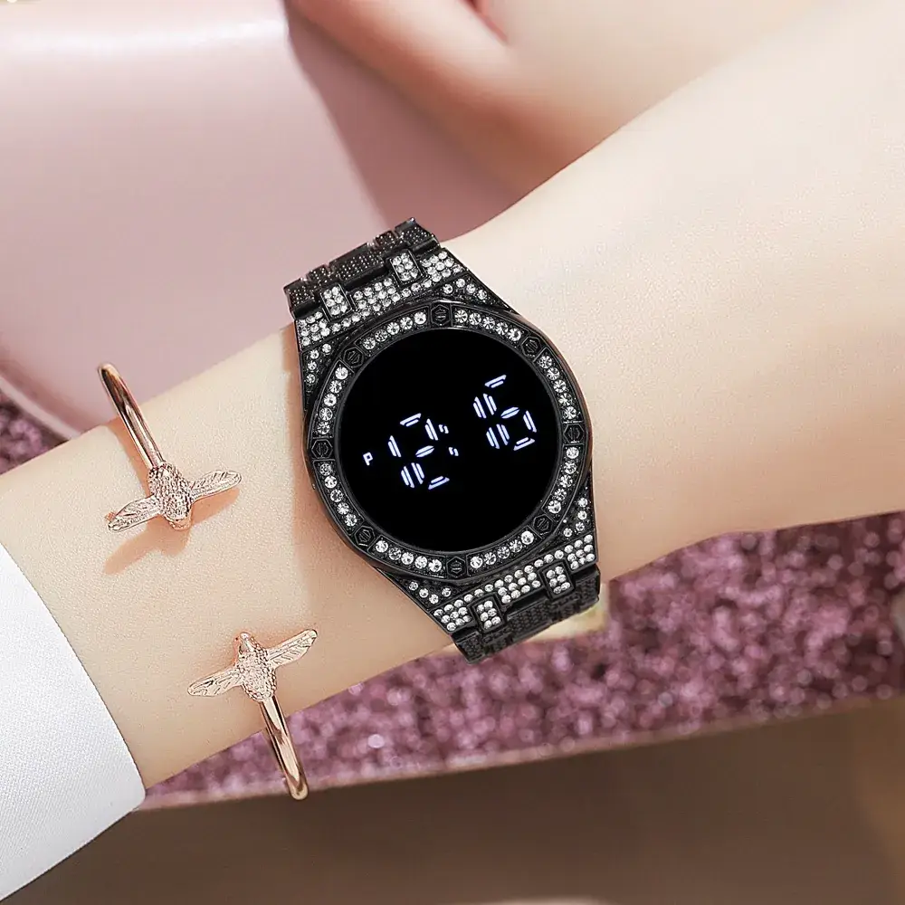 Luxury Rhinestone Ladies Bracelet Watch with LED Display - Image 7