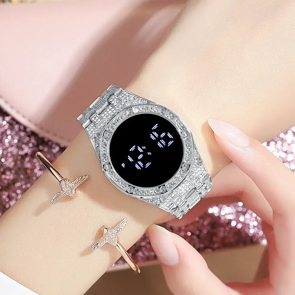 Luxury Rhinestone Ladies Bracelet Watch with LED Display - Image 8