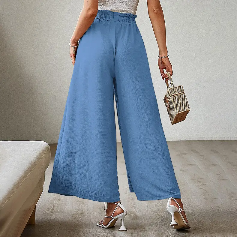 2025 Wide Leg Pleated Pants Cream High Waist Belted - Image 12