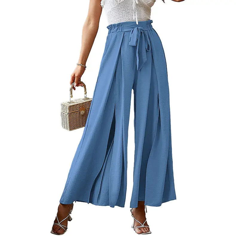 2025 Wide Leg Pleated Pants Cream High Waist Belted - Image 5