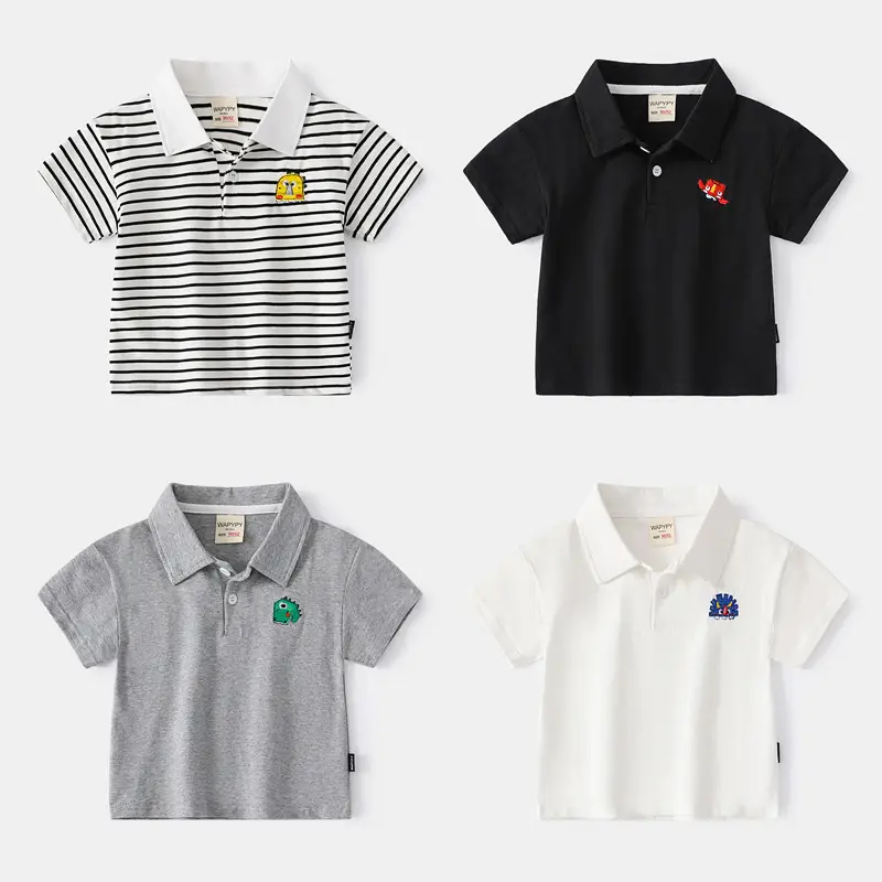 Kids Striped Polo Shirt White Black Korean Design - Image 5