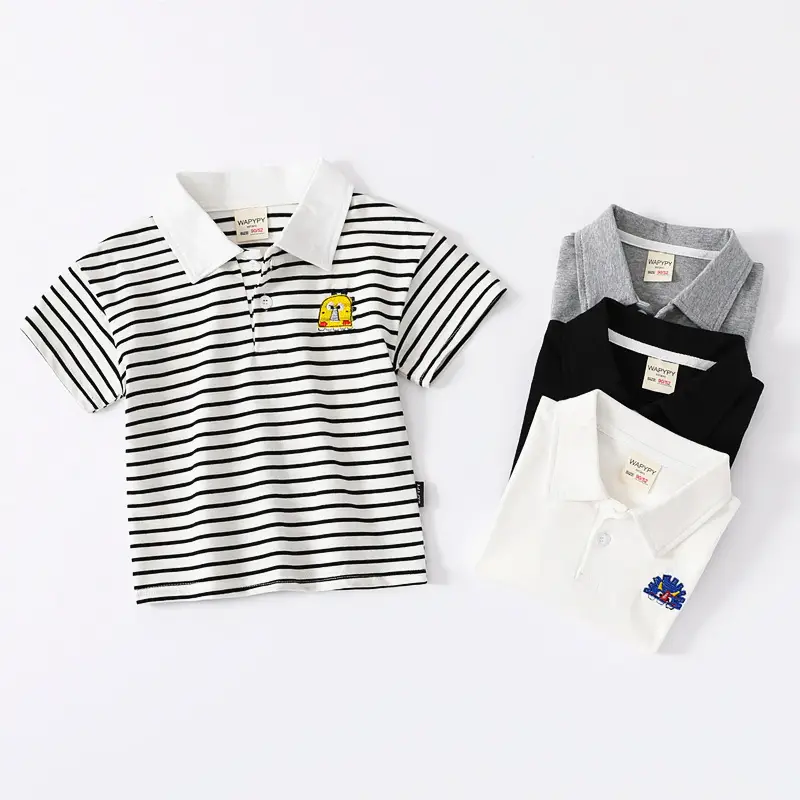 Kids Striped Polo Shirt White Black Korean Design - Image 6