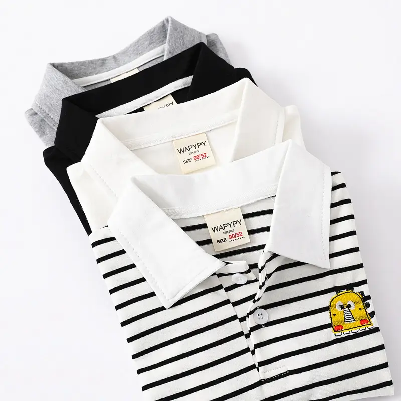 Kids Striped Polo Shirt White Black Korean Design - Image 7
