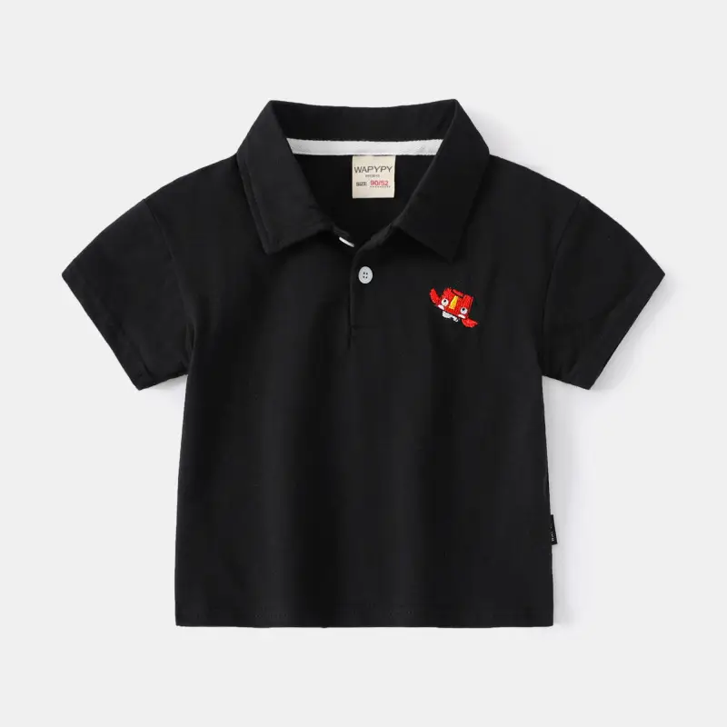 Kids Striped Polo Shirt White Black Korean Design - Image 3