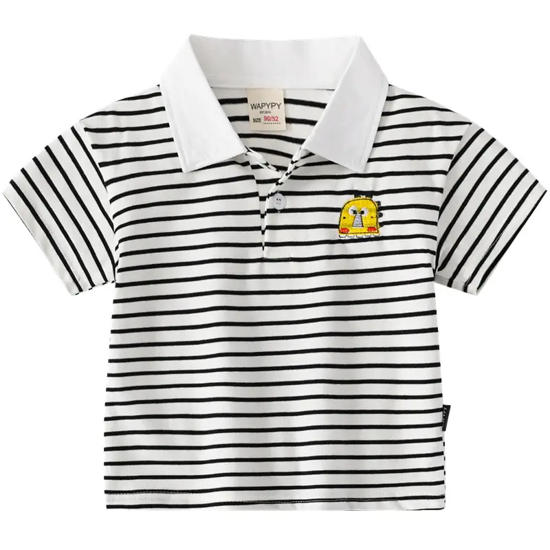 Kids Striped Polo Shirt White Black Korean Design - Image 8