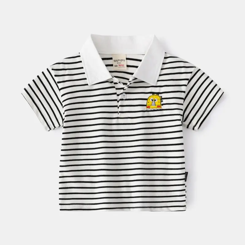 Kids Striped Polo Shirt White Black Korean Design - Image 4