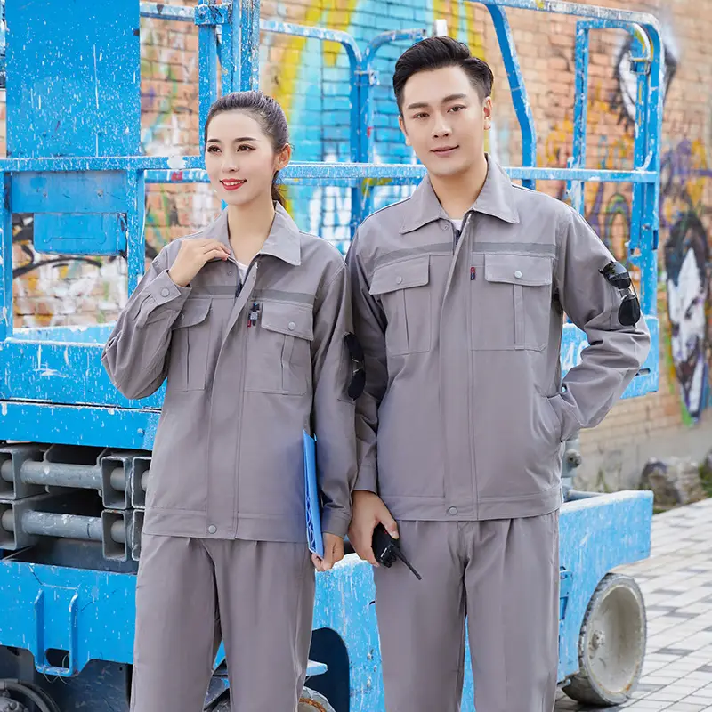 Pure Cotton Welding Suit Gray Long Sleeve Workwear Set - Image 6