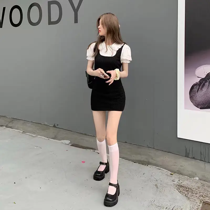 French Knitted Dress Doll Collar Lace Dress Slim Fit Short Fake Two-piece Dress — feature 10
