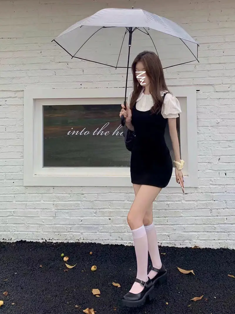 French Knitted Dress Doll Collar Lace Dress Slim Fit Short Fake Two-piece Dress — feature 4