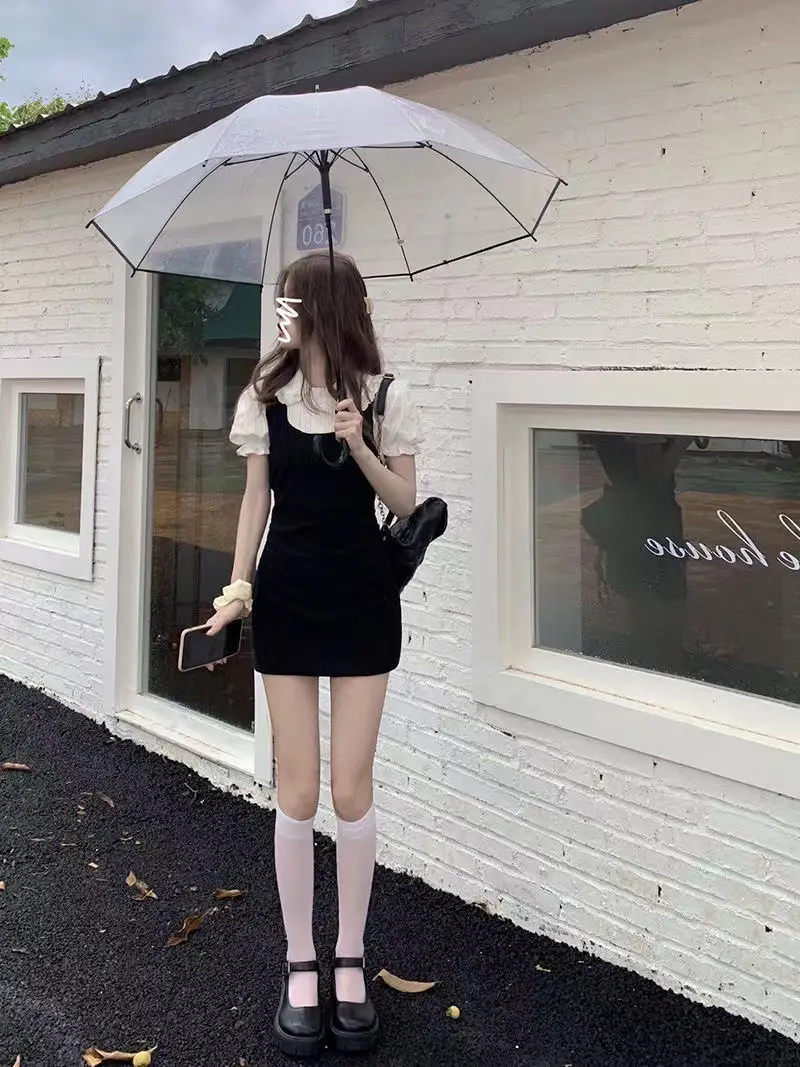 French Knitted Dress Doll Collar Lace Dress Slim Fit Short Fake Two-piece Dress — feature 5