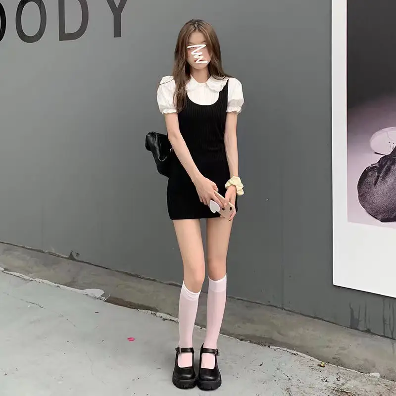 French Knitted Dress Doll Collar Lace Dress Slim Fit Short Fake Two-piece Dress — feature 9