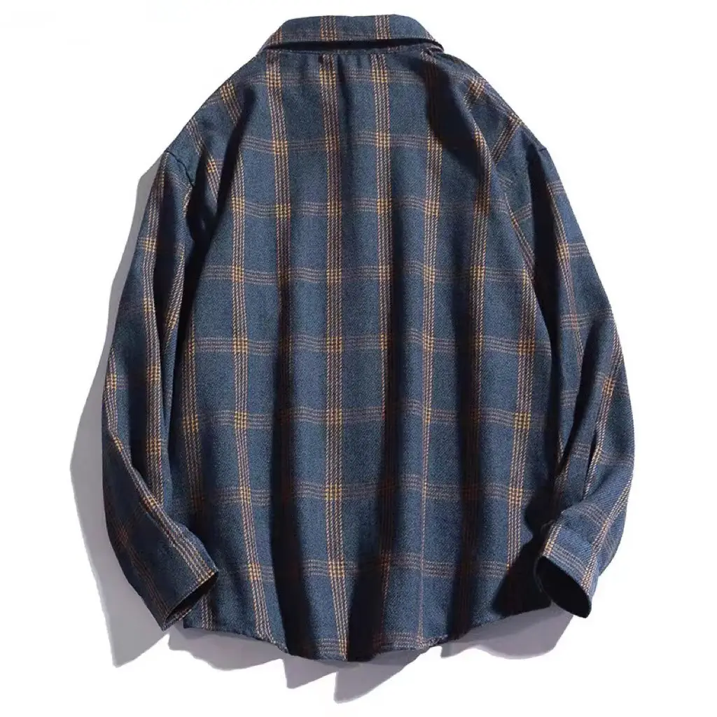 Men's Plaid Long Sleeve Shirt Blue Brown - Image 2