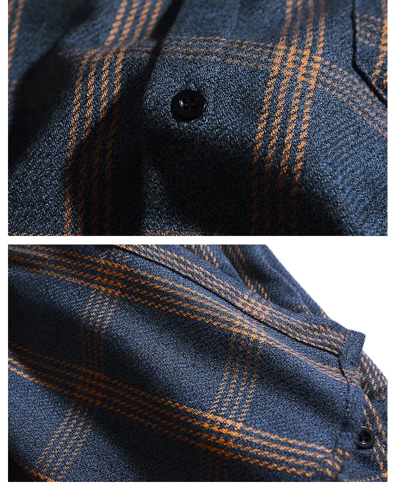 Men's Plaid Long Sleeve Shirt Blue Brown — feature 9