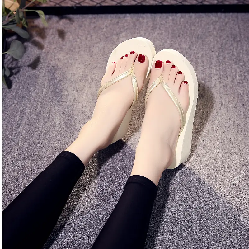 Korean Women's Brown High Heel Flip Flops Summer - Image 4