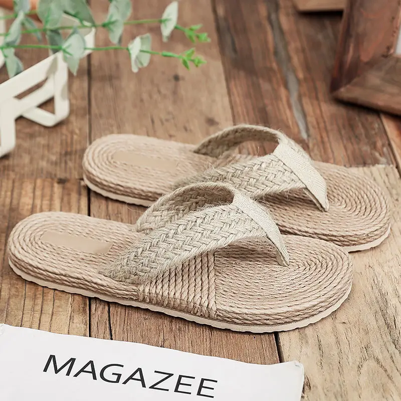 Summer New Imitation Straw Fashion Women's Flip-Flops Outwear Beach Casual Sandals and Slippers Fashion Simple Flat Shoes