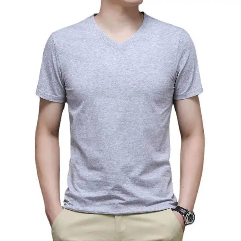 Men White V-Neck Cotton T-Shirt Summer - Image 8