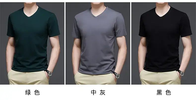 Men White V-Neck Cotton T-Shirt Summer — feature 10