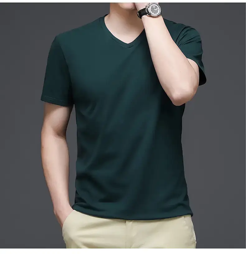 Men White V-Neck Cotton T-Shirt Summer — feature 16
