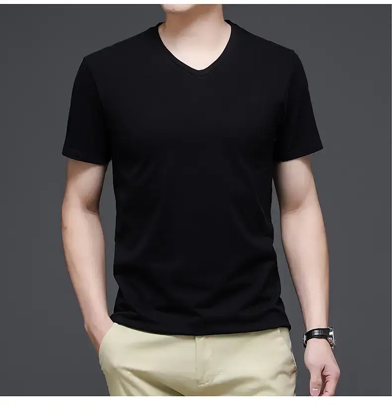 Men White V-Neck Cotton T-Shirt Summer — feature 18