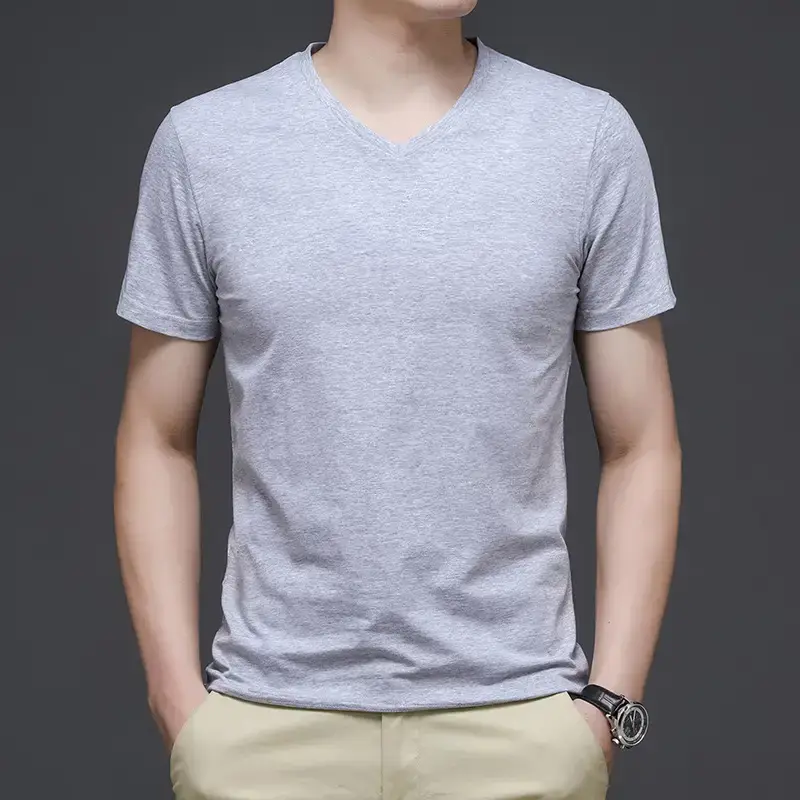 Men White V-Neck Cotton T-Shirt Summer - Image 6
