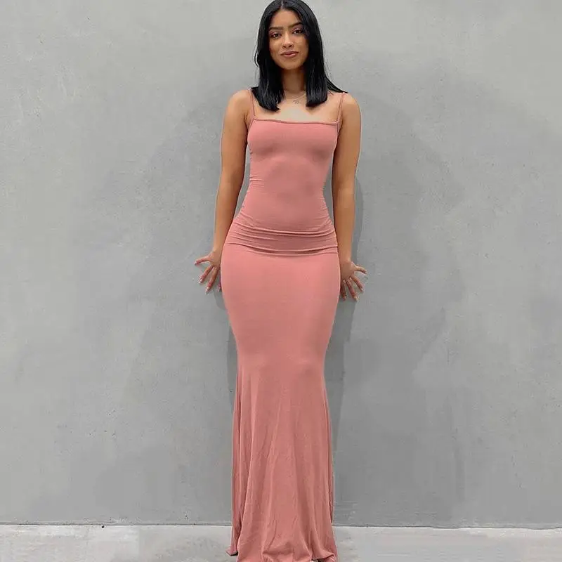 2024 Women's Slim Fit Butt Suspender Dress Peach U-Neck Fishtail - Image 12