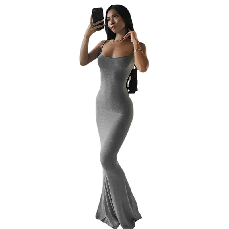 2024 Women's Slim Fit Butt Suspender Dress Peach U-Neck Fishtail - Image 13