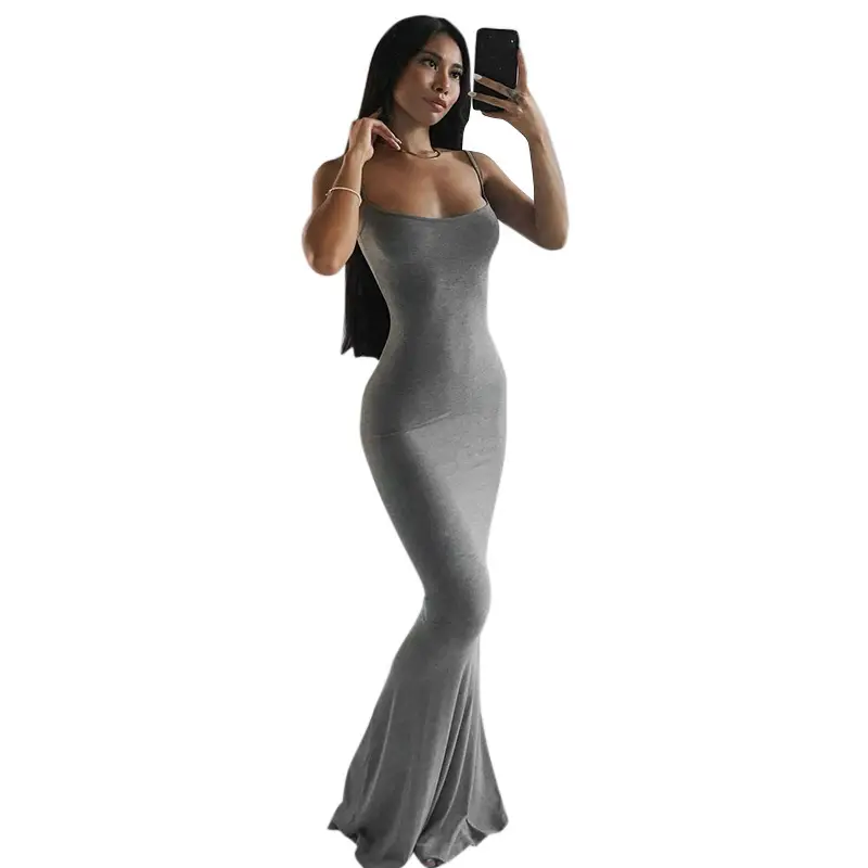 2024 Women's Slim Fit Butt Suspender Dress Peach U-Neck Fishtail - Image 4