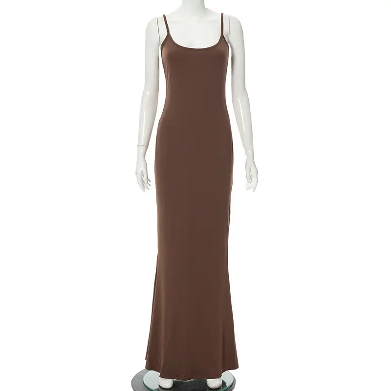 2024 Women's Slim Fit Butt Suspender Dress Peach U-Neck Fishtail - Image 7