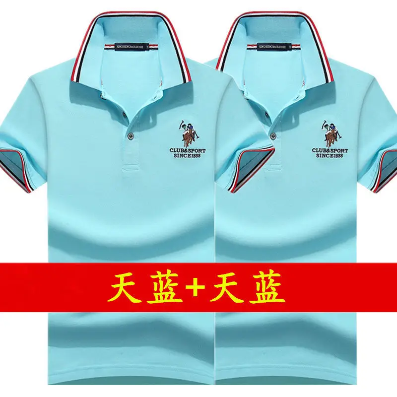 Men Polo Shirt Blue Grey Large Half Sleeve Embroidered