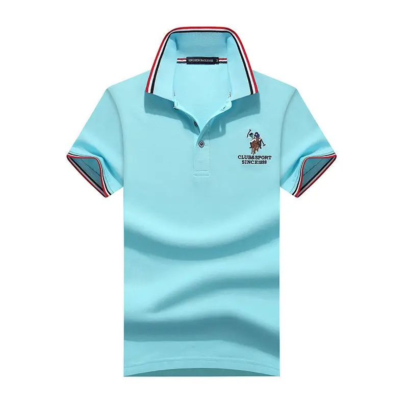 Men Polo Shirt Blue Grey Large Half Sleeve Embroidered