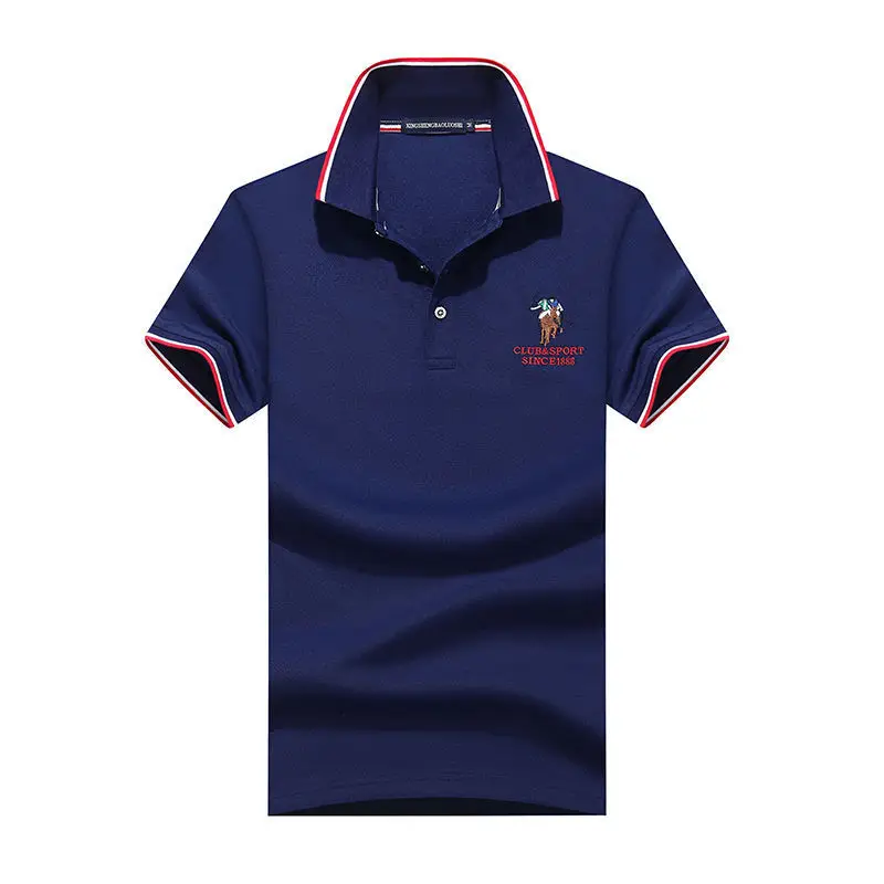 Men Polo Shirt Blue Grey Large Half Sleeve Embroidered