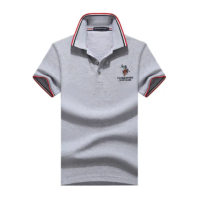 Men Polo Shirt Blue Grey Large Half Sleeve Embroidered