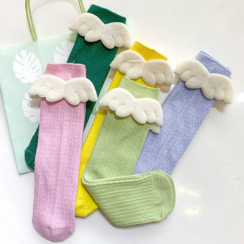 Pink Angel Wings Cotton Knee Socks for Girls 1-8Y