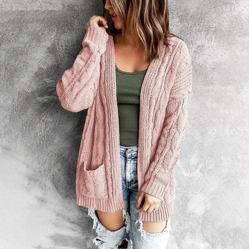 Pink Twist Knitted Cardigan Jacket for Women 2024 Winter - Image 7