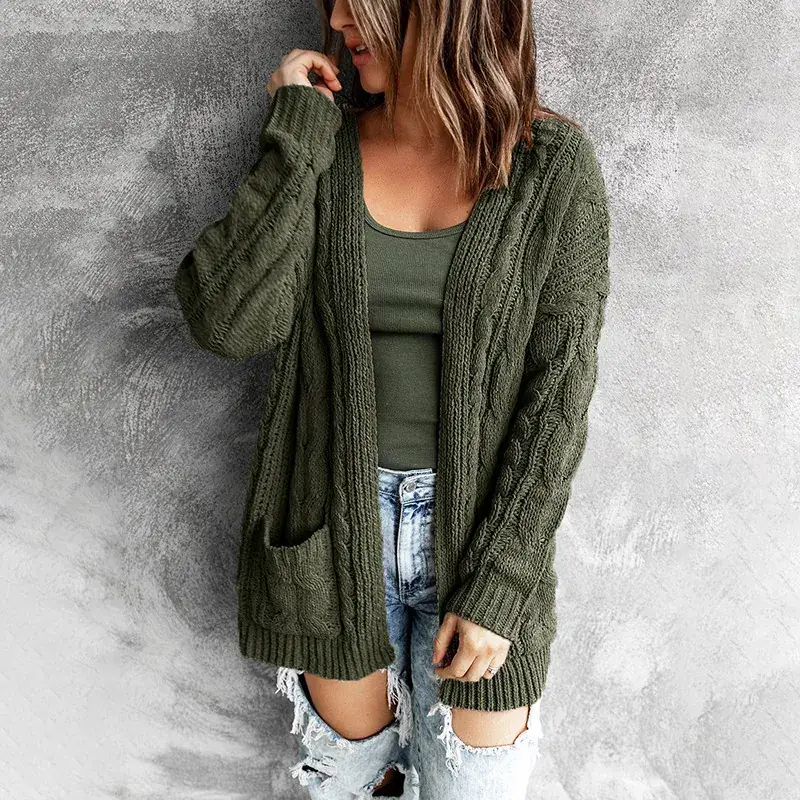 Pink Twist Knitted Cardigan Jacket for Women 2024 Winter - Image 3