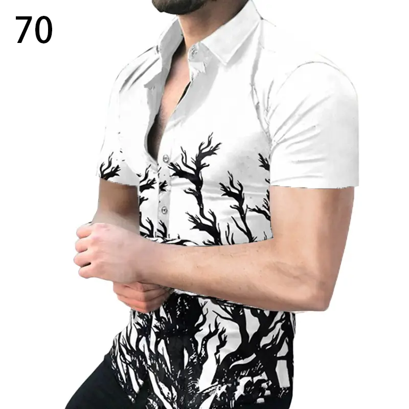 Men's Digital Printed Lapel Shirt Blue Gold Pattern - Image 11