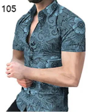 Men's Digital Printed Lapel Shirt Blue Gold Pattern - Image 17