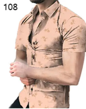 Men's Digital Printed Lapel Shirt Blue Gold Pattern - Image 18