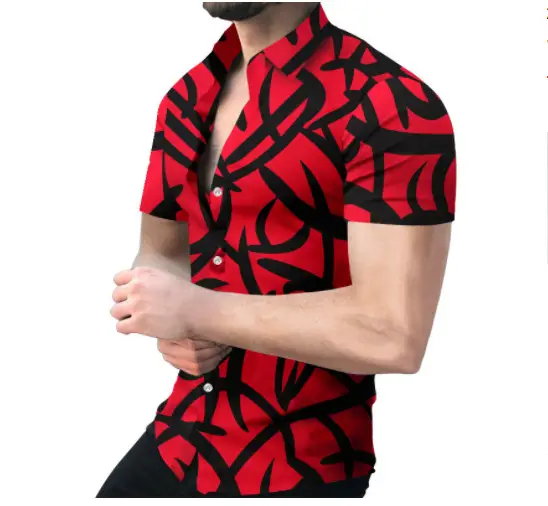 Men's Digital Printed Lapel Shirt Blue Gold Pattern - Image 5