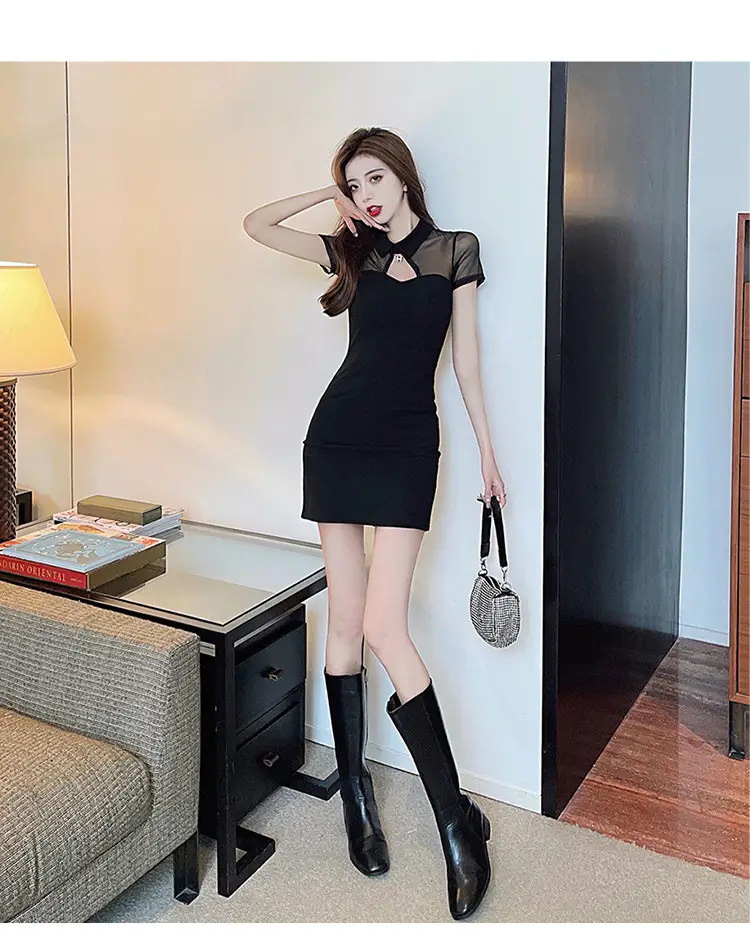 2022 Black Lace Slim Fit Mid-Length Dress — feature 12