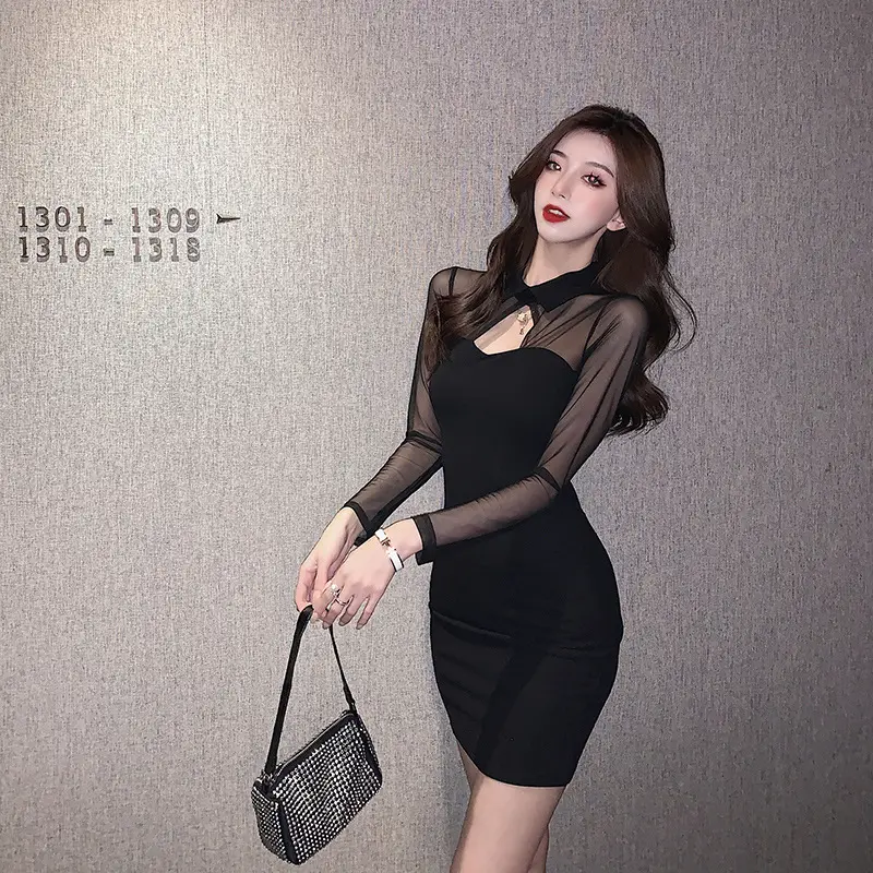 2022 Black Lace Slim Fit Mid-Length Dress — feature 17