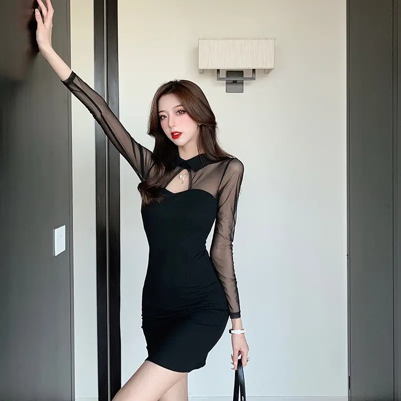 2022 Black Lace Slim Fit Mid-Length Dress — feature 21