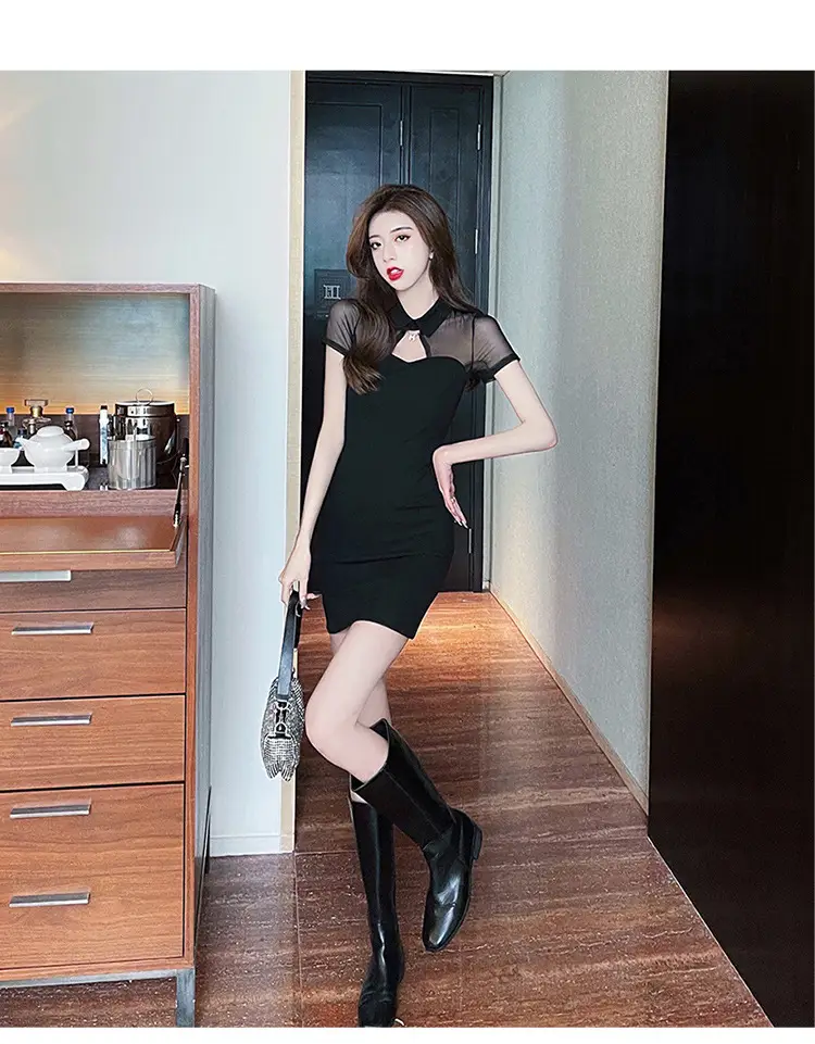 2022 Black Lace Slim Fit Mid-Length Dress — feature 8
