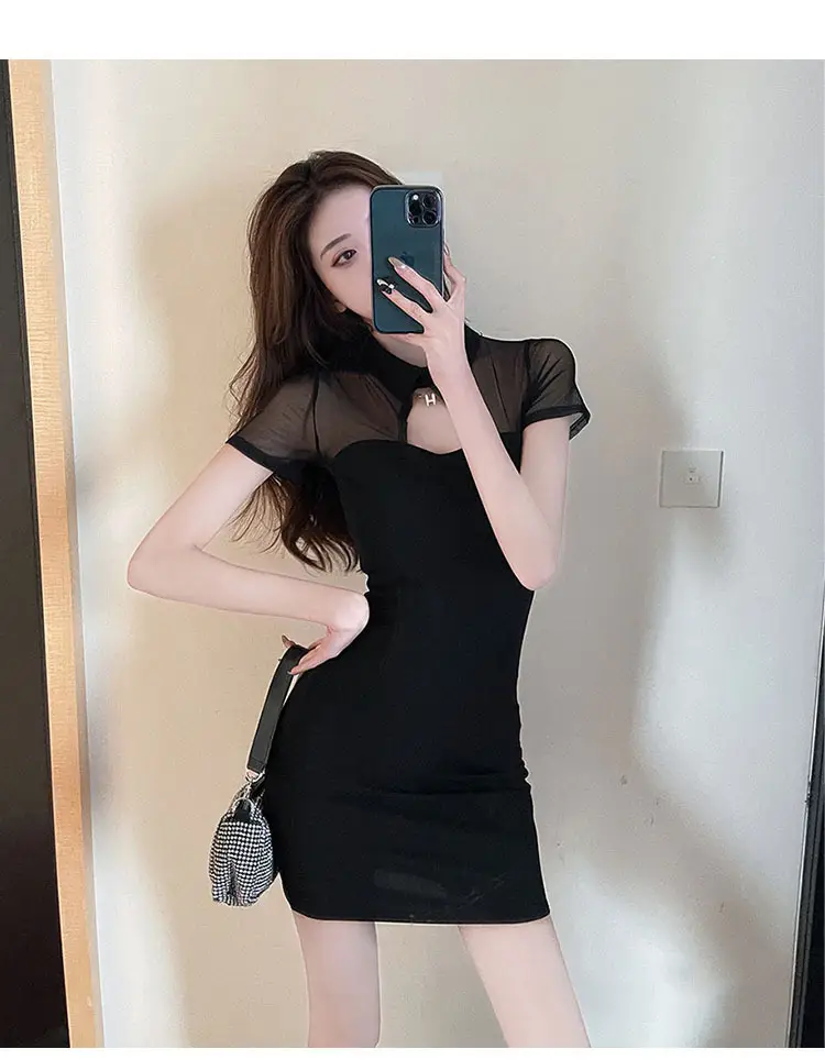 2022 Black Lace Slim Fit Mid-Length Dress — feature 9