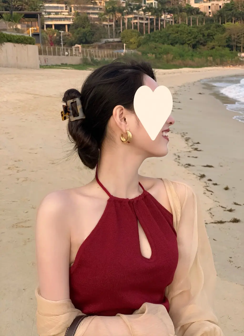 Red Neckline Dress with Keyhole Cutout Slim Fit — feature 15