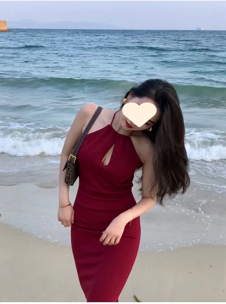 Red Neckline Dress with Keyhole Cutout Slim Fit — feature 20