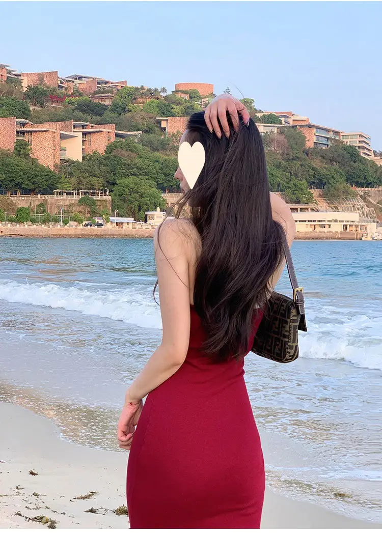 Red Neckline Dress with Keyhole Cutout Slim Fit — feature 24