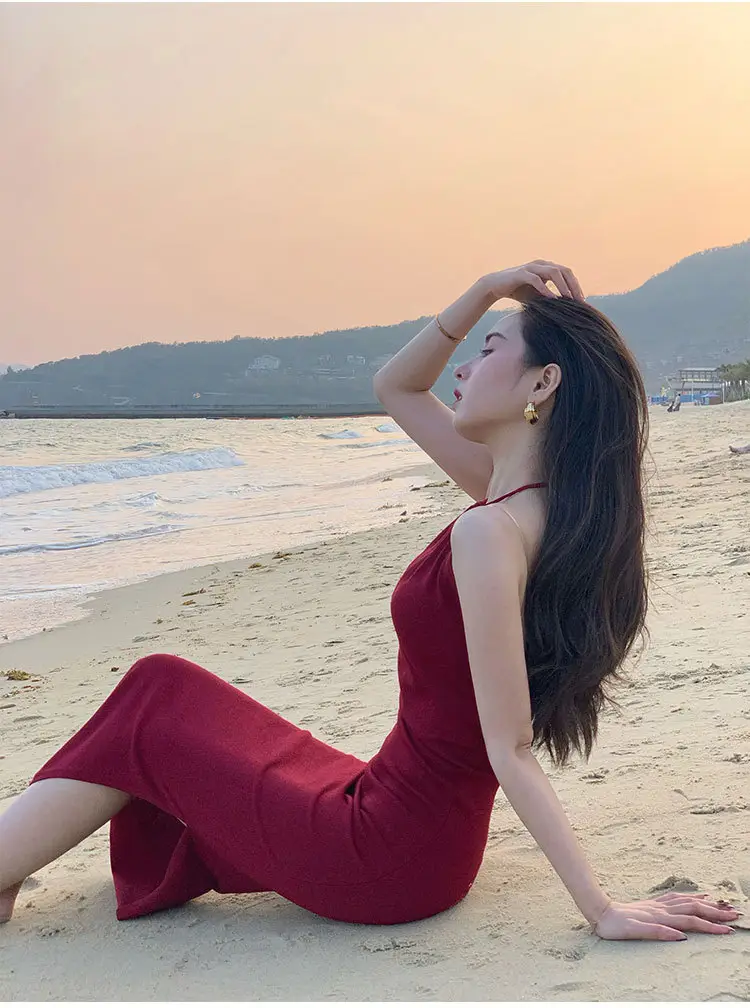 Red Neckline Dress with Keyhole Cutout Slim Fit — feature 25
