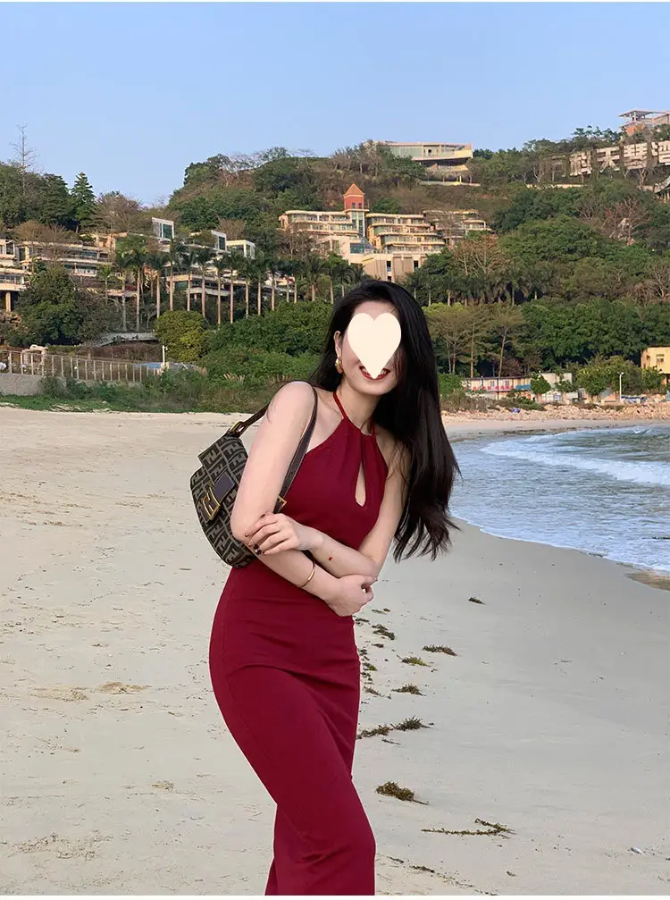 Red Neckline Dress with Keyhole Cutout Slim Fit — feature 3